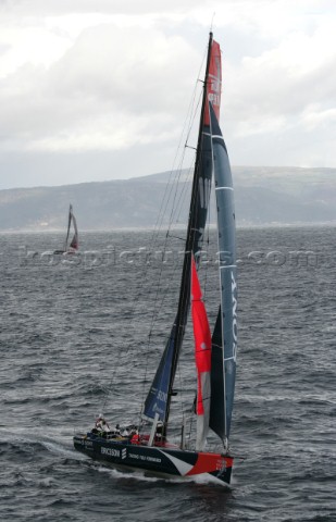 The Volvo Ocean Race fleet head head out to sea at the start of leg one from Vigo Spain ERICSSON