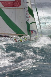 Yacht in large waves and rough sea