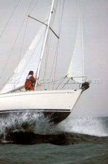 Yacht in large waves and rough sea