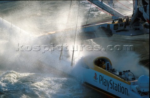 Yacht in large waves and rough sea