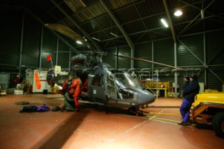 French Navy Coastguard helicopter. Men in survivial suits.