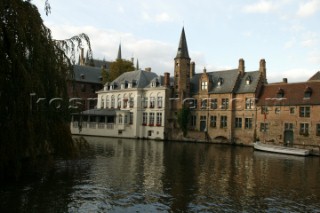 Buildings and houses on the banks of the rivers and canals of the town Brugges in Belgium