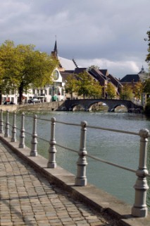 Buildings and houses on the banks of the rivers and canals of the town Brugges in Belgium