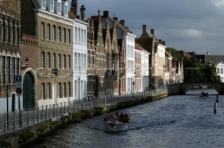 Buildings and houses on the banks of the rivers and canals of the town Brugges in Belgium