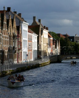 Buildings and houses on the banks of the rivers and canals of the town Brugges in Belgium