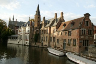 Buildings and houses on the banks of the rivers and canals of the town Brugges in Belgium