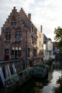 Buildings and houses on the banks of the rivers and canals of the town Brugges in Belgium