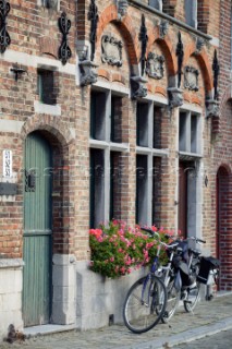 Buildings and houses on the banks of the rivers and canals of the town Brugges in Belgium