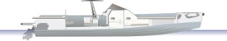 Rendering design and drawings of the Wallytender powerboat built by Wally