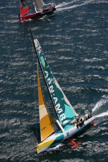 Volvo 70 yachts racing in the Volvo Ocean Race 2005 In port Race Cape Town South Africa