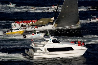 Wild Oats sail across the finish line in Hobart, Australia,Dec. 28, 2005. 85 yachts of all sizes battled for this years line honors in this the 61st running of the world famous race.