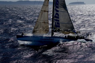 Skandia sailing along the Tasmanian coast, Australia,Dec. 28, 2005. 85 yachts of all sizes battled for this years line honors in this the 61st running of the world famous race.