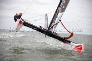 Volvo Extreme 40 multihull catamaran racing off Portsmouth harbour