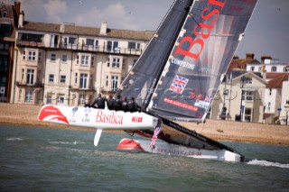 Volvo Extreme 40 multihull catamaran racing off Portsmouth harbour