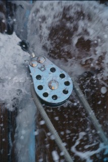 Sheet turning block onboard a superyacht