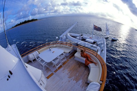 Female model onboard the superyacht Achilles