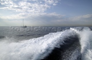 Stern wash of a fast moving powerboat