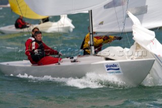 COWES, ENGLAND - AUGUST 1: The Etchells crew trimming the spinnaker during Day 4 of Skandia Life Cowes Week 2006. (Photo by Kos/Kos Picture Source via Getty Images)