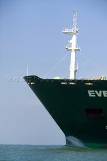 A container ship fully laden near to port