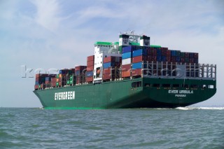 A container ship fully laden near to port