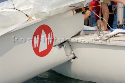 Incognito and Go Ferret following their crash during the 1720 Euro Championships in Lake Garda Septe