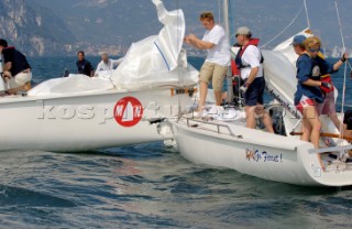 Incognito and Go Ferret following their crash during the 1720 Euro Championships in Lake Garda September 2005