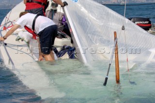 Incognito sinking following a crash with Go Ferret during the 1720 Euro Championships in Lake Garda September 2005