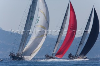 The Wally maxi yachts from left: Nariida, Indio and Tango under spinnaker
