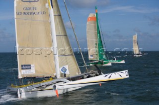 PORT de FECAMP, FRANCE - SEPT 9th 2006: The Open 60 trimarans in the Grand Prix de Fecamp on September 9th 2006. The Grand Prix de Port de Fecamp is part of the Multi Cup 60 Cafe Ambassador. (Photo by Gilles Martin-Raget/Kos Picture Source via Getty Images)