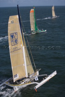 PORT de FECAMP, FRANCE - SEPT 9th 2006: The Open 60 trimarans in the Grand Prix de Fecamp on September 9th 2006. The Grand Prix de Port de Fecamp is part of the Multi Cup 60 Cafe Ambassador. (Photo by Gilles Martin-Raget/Kos Picture Source via Getty Images)