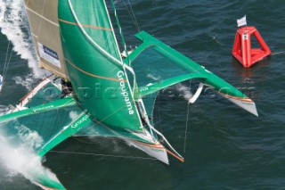 PORT de FECAMP, FRANCE - SEPT 9th 2006: The Open 60 trimarans in the Grand Prix de Fecamp on September 9th 2006. The Grand Prix de Port de Fecamp is part of the Multi Cup 60 Cafe Ambassador. (Photo by Gilles Martin-Raget/Kos Picture Source via Getty Images)