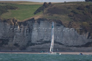 PORT de FECAMP, FRANCE - SEPT 9th 2006: The Open 60 trimarans in the Grand Prix de Fecamp on September 9th 2006. The Grand Prix de Port de Fecamp is part of the Multi Cup 60 Cafe Ambassador. (Photo by Gilles Martin-Raget/Kos Picture Source via Getty Images)