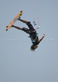 TARIFA, SPAIN - SEPT10th 2006:  Kevin Laneree (Netherlands) wins 2nd place in the BETANDWIN.COM KITESURF PRO. PKRA 2006 WORLD TOUR on September10th in Tarifa in Spain, the mecca for kitesurfing. (Photo by Kirsten Scully/Kos Picture Source via Getty Images)