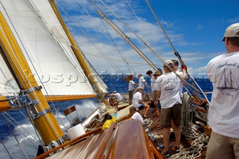 The Henry Gruber designed 103 ft Aschanti IV taking part in the Antigua Classic Yacht Regatta April 