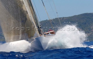 Antigua Classic Yacht Regatta April 2006. One of sequence of ten pictures of the 138 ft Olin Stephens designed boat Ranger on port tack with crew on port rail