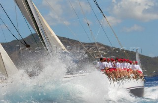 Antigua Classic Yacht Regatta April 2006. One of sequence of ten pictures of the 138 ft Olin Stephens designed boat Ranger on port tack with crew on port rail