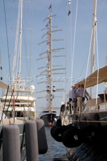 The giant mast of the sailing superyacht Maltese Falcon owned by Tom Perkins