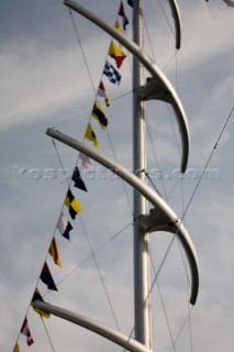 The high tech and modern technology design masts of the superyacht megayacht Maltese Falcon owned by Tom Perkins