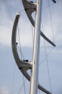 The high tech and modern technology design masts of the superyacht megayacht Maltese Falcon owned by Tom Perkins