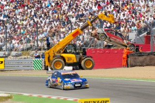 Vanina Ickxs Audi gets a little help leaving the circuit after the DTM at Brands Hatch on July 2nd 2006