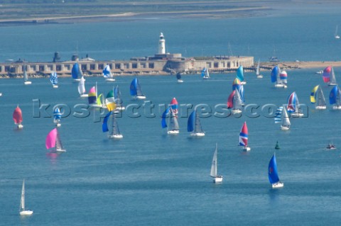 ISLE OF WIGHT UNITED KINGDOM  JUNE 3  Over 1600 yachts race past Hurst Point from the Royal Yacht Sq