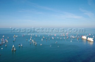 ISLE OF WIGHT, UNITED KINGDOM - JUNE 3:  The Needles Lighthouse. Over 1,600 yachts race from the Royal Yacht Squadron startline off Cowes, anticlockwise around the Isle of Wight in the annual JP Morgan Round the Island Race 2006, one of the biggest yacht races in the world.