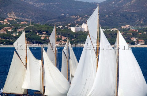 SAINTTROPEZ FRANCE   OCT 5th The sails of the classic schooners hang lifeless waiting for the breeze