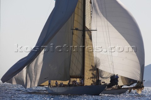 Cannes  France  01 October 2006 Regates Royales 2006  Cambria looses the spinnaker while Mariquita i