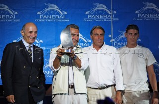 Cannes - France - 01 October 2006. Regates Royales 2006. Giuseppe Giordano of Bona Fide with the Panerai Trophy