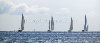 PALMA, MAJORCA - October 12th 2006: A line of superyachts during Race 1 of The Superyacht Cup on October 12th 2006. The Nautor Swan yacht Virago won the race. The largest and most luxurious sailing yachts in the world compete each year in the Superyacht Cup in Palma, Majorca. (Photo by Kos/Kos Picture Source)