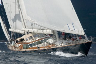 PALMA, MAJORCA - October 12th 2006: The 47 metre superyacht Scheherazade (USA), designed by Bruce King and skippered by Bear Wynne, competing in Persuit Race 1 of the Superyacht Cup on October 12th 2006. The race was won by American yacht Virago, built by the Nautor Swan shipyard in Finland and owned and driven by Stuart Townsend. (Photo by Kos/Kos Picture Source)