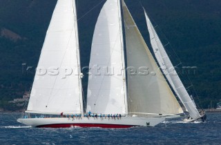 PALMA, MAJORCA - October 12th 2006: The 46 metre sailing superyacht Windrose of Amsterdam from Holland, owned by Chris Condriep and designed by famous naval architect Gerard Dijkstra, during Race 1 of The Superyacht Cup on October 12th 2006. The Nautor Swan yacht Virago won the race. The Superyacht Cup is a gathering the the worlds most luxurious sailing yachts. (Photo by Kos/Kos Picture Source)