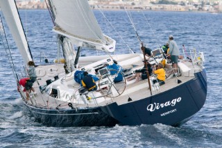 PALMA, MAJORCA - October 12th 2006: The 30 metre Nautor Swan yacht Virago, owned and driven by  Stuart Townsend, wins Race 1 of The Superyacht Cup on October 12th 2006 in Palma, Majorca. The Superyacht Cup gathers the most luxurious sailing yachts together from around the world for racing and social festivites. (Photo by Kos/Kos Picture Source)