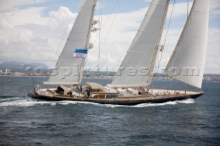 PALMA, MAJORCA - October 12th 2006: The 47 metre superyacht Scheherazade (USA), designed by Bruce King and skippered by Bear Wynne, competing in Persuit Race 1 of the Superyacht Cup on October 12th 2006. The race was won by American yacht Virago, built by the Nautor Swan shipyard in Finland and owned and driven by Stuart Townsend. (Photo by Kos/Kos Picture Source)